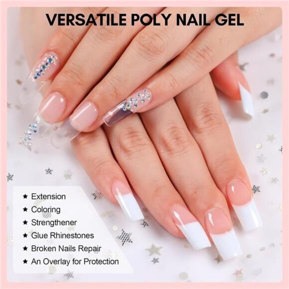 Poly Nail Gel Kit: 6 Clear Pink White Colors Gel Builder for Gel Nail - Picture 3 of 7
